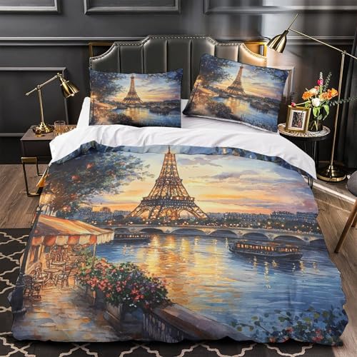 Housse de couette 3D Tour Eiffel anti-plis en microfibre douce avec zip - 4