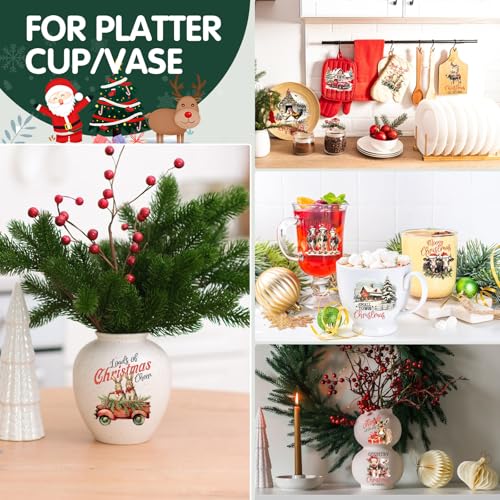 Image of ZMRU 24 Sheets Vintage Christmas Rub On Transfers for Crafts, Rub On Transfers Christmas for Wood,Furniture Decals, Glass, Porcelain, Leather, Canvas, Fabric Projects,3 * 3inch(Farm Christmas)