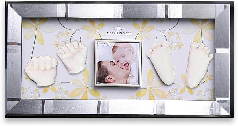 LOVE MOM'S PRESENT Momspresent baby hand print and foot print deluxe Casting kit with Silver Frame4 White