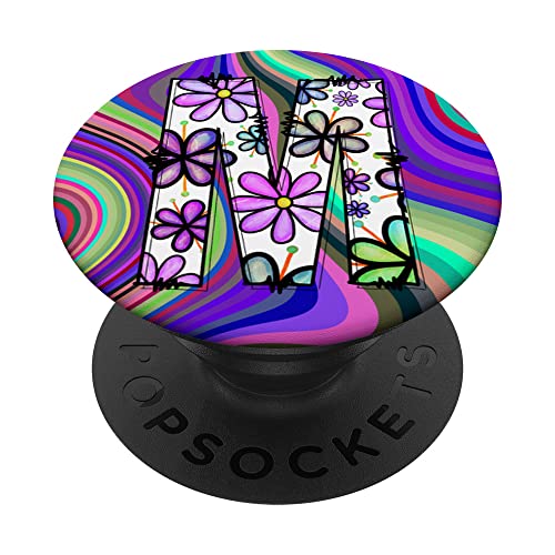 Monograma de letra M retro Groovy Flower Power inicial Y2K PopSockets PopGrip Intercambiable