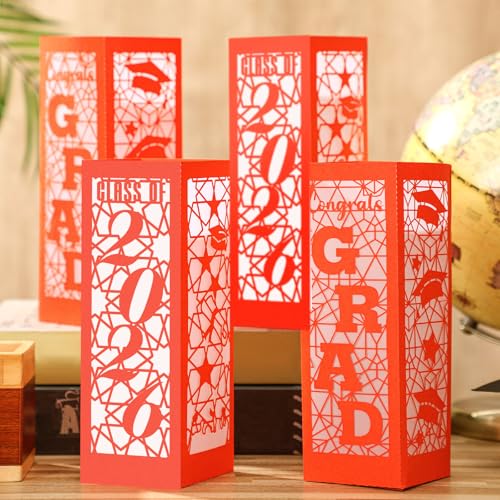 Image of Rossesay 6 Pcs Graduation Table Centerpieces Boxes Class of 2026 Graduation Lanterns for Centerpieces with LED Candles Congrats Grad School College Photo Props for Party Table Decoration (Orange)