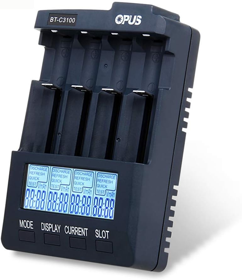 Opus BT - C3100 V2.2 Universal Battery Charger Speedy LCD Display Smart Battery Charger for Rechargeable Batteries Ni-MH Ni-Cd AA AAA,3.7V Li-ion 18650 26650 17670 14500 18490 (4-Slot)