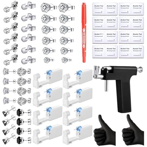 Self Ear Piercing Gun Kit with 16 Pairs of CZ Ear Stud Piercing Tools with Multi-Purpose Ear Gun for Salon and Home Use Cover
