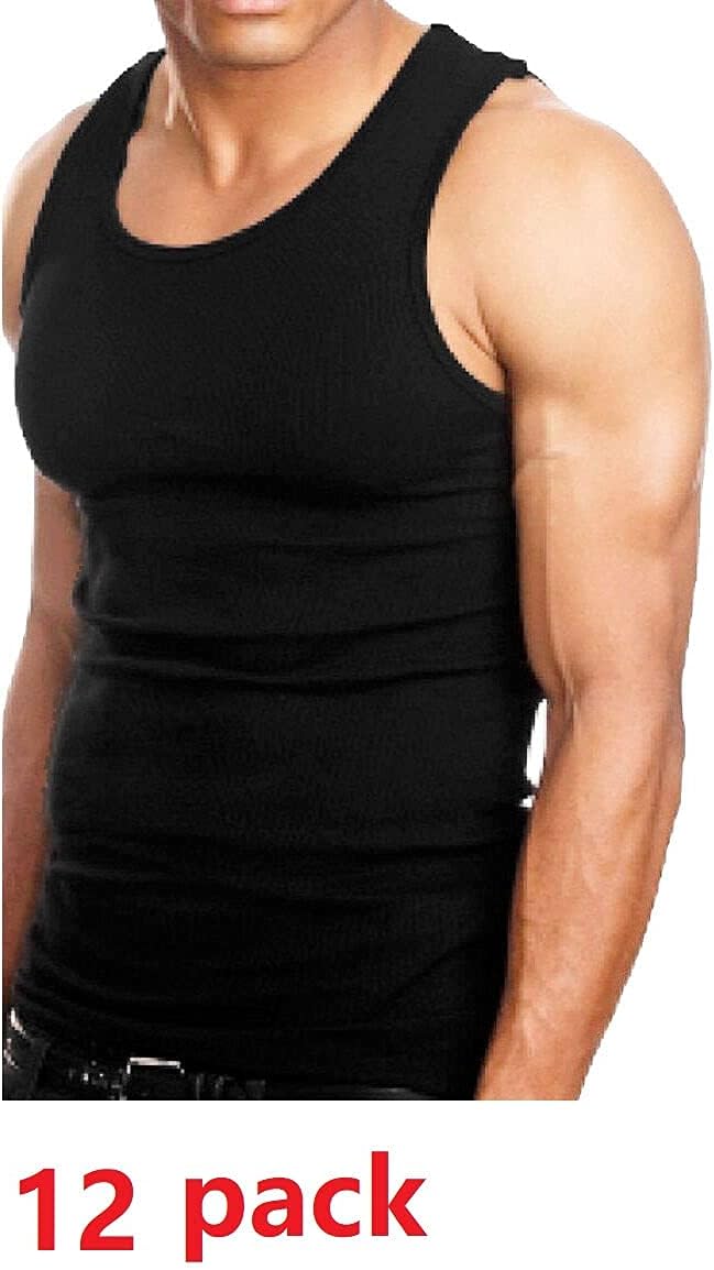 Goyoma Multipacks Mens 100% Cotton Tank Top White/Black Wife Beater A-Shirt Undershirt - Image 3