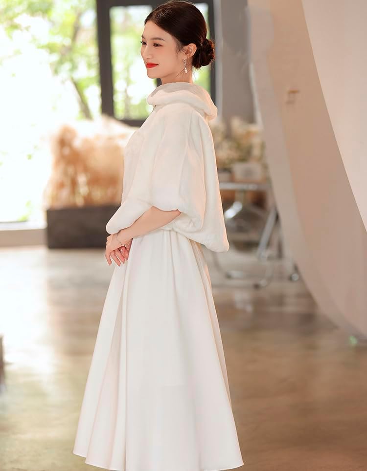 Faux Fur Shawls Bridal Wedding Wrap Scarf Capes for Women Winter Cover Up Party Gown Wrap Winter Cape Faux Fur Shawl Cloak - Image 4