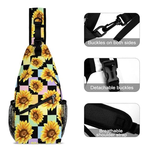 Sunflower Leopard Pattern Large Capacity Sling Bag Cross Chest Bag Travel Hiking Crossbody Bag Daypack for Women Men3