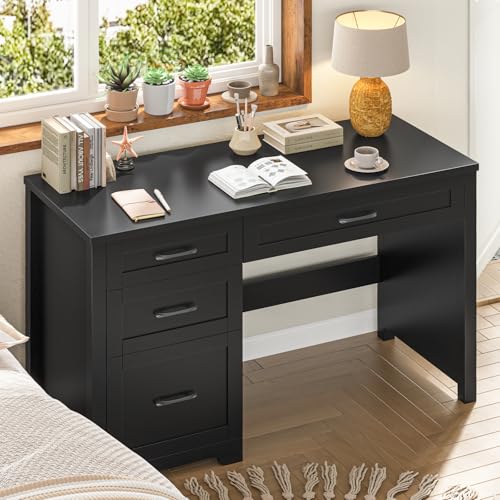Image of Vabches Home Office Desk with 3 Storage Drawers, Black.