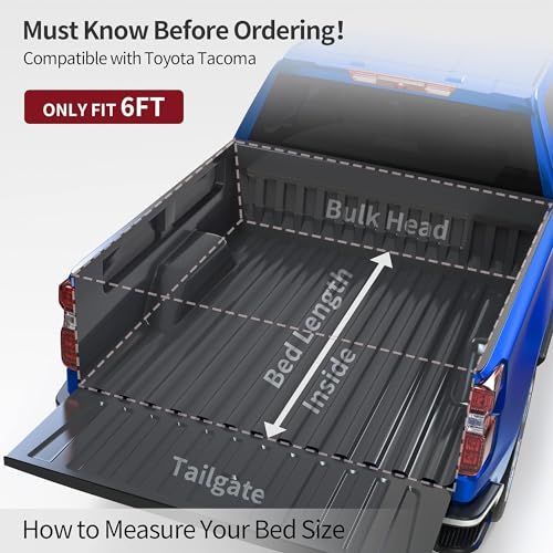 Image of oEdRo Soft Tri-fold Truck Bed Tonneau Cover Compatible with 2016-2023 Toyota Tacoma with 6ft Bed, Fleetside with Track Rail System (Excl. Trail)