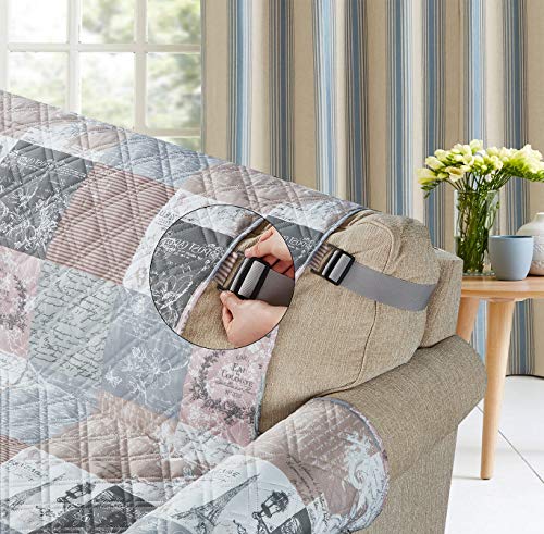 Brilliant Sunshine Paris and Toile Floral Patchwork X-Large Oversized Sofa Protector for Seat Width up to 78", Slip Resistant Furniture Slipcover, 2" Strap, Couch Slip Cover for Pets, Sofa, Latte Gray - Thumbnail 6