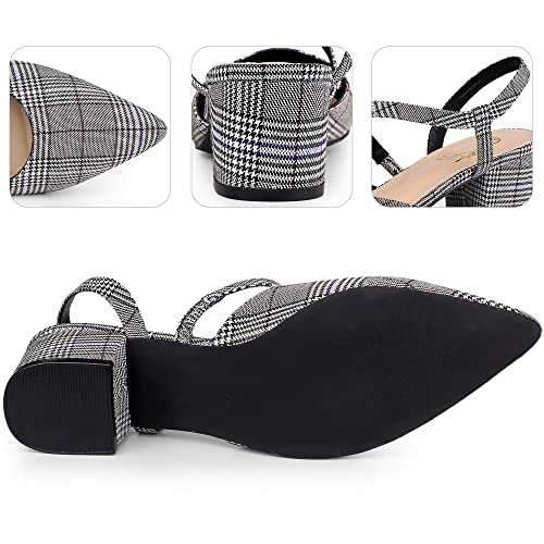 Perphy Houndstooth Pumps Slip on Pointed Toe Slingback Chunky Heels Pump for Women4