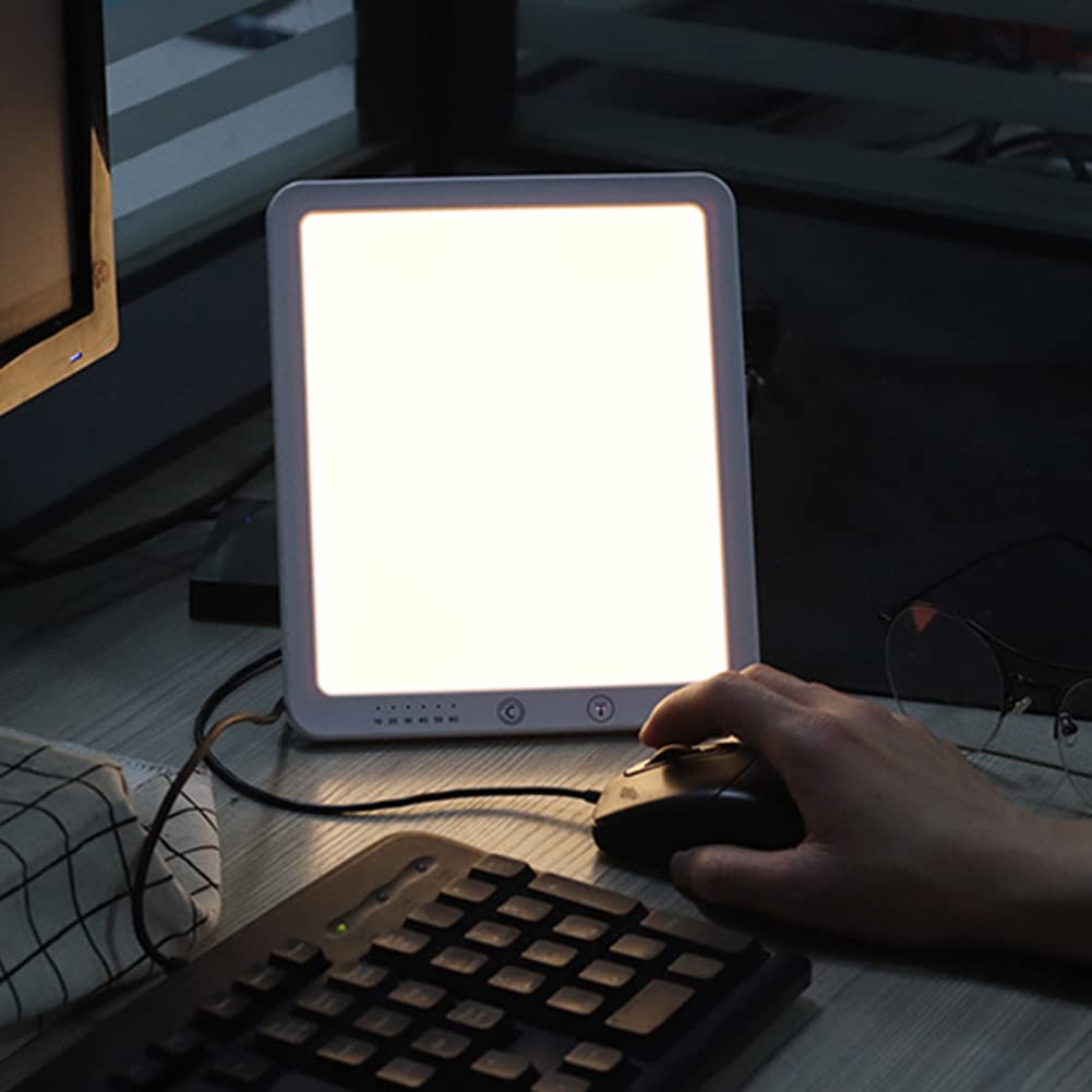 Lampe De Luminothérapie, 10000 Lux Lumière Du Soleil Lampe, Avec 3 Modes De Couleur 5 Niveaux De Luminosité 6 Paramètres De Minuterie, Sans UV Spectre LED,Blanc