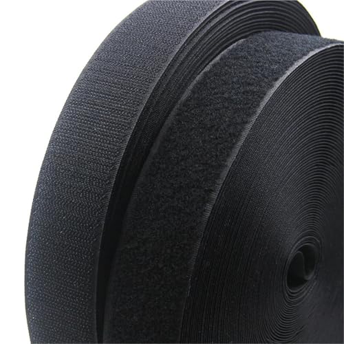 Cinta adhesiva de velcro negra con pegatinas blancas, rollos de 25 metros, cinta de costura mágica de nailon, 2 rollos(Black,100mm)