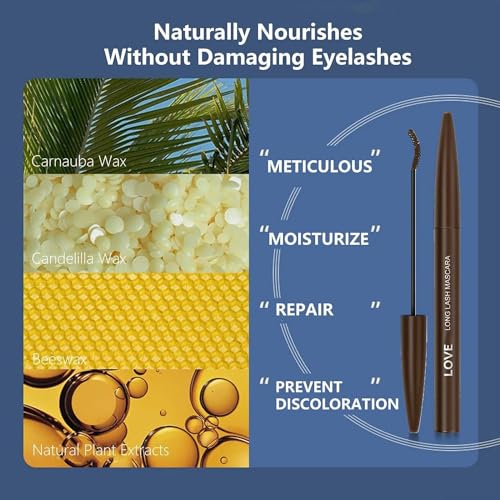 Waterproof Mascara Volume Mascara For Sensitive Eyes,Non Smudge Cruelty Free Mascara Lengthening False Lash Effect,Natural And Hypoallergenic Mascara With Fine Brush For Women (Brown) - Image 6
