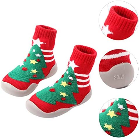 TOYANDONA 1 Pair Christmas Socks for Baby Soft Sole Prewalker Anti-Slip Slipper Socks Warm Thick Soft Wool Socks for Newborn Infant Toddler 12-12.5cm