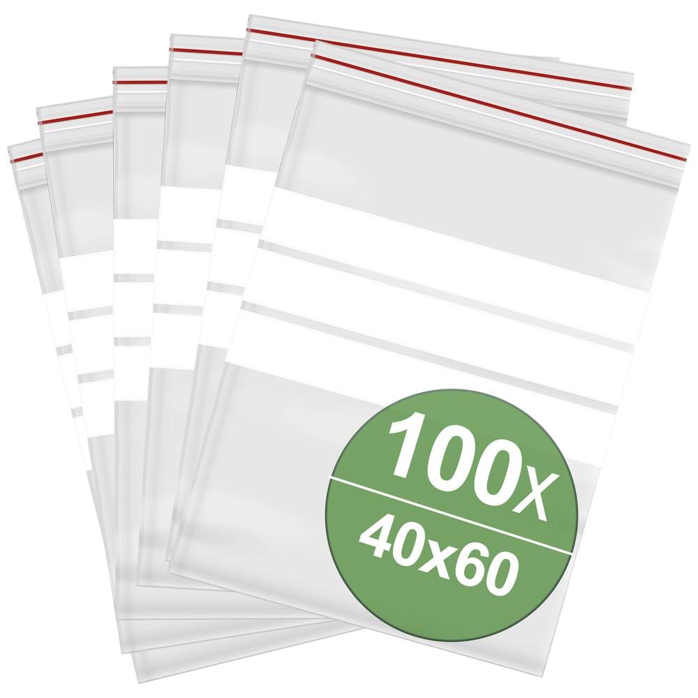 Woreczki strunowe z paskami do opisu (szer. x wys.) 40 mm x 60 mm, przezroczysty polietylen