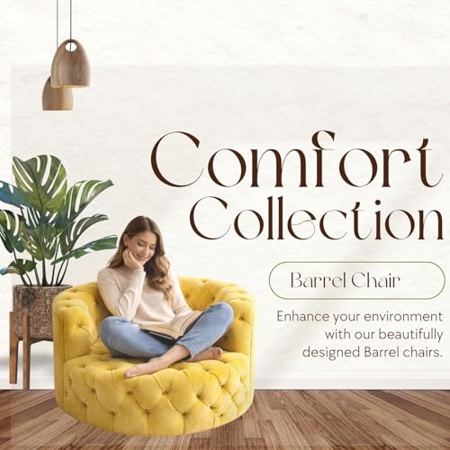Image of SOFALIZE - Modern Barrel Accent Round Sofa with Pillows, Oversized Arm Chair, Cozy Club Chair for Bedroom, Living Room, Lounge, Hotel & Office Hallways, Yellow, 127cm x 127cm x 80cm