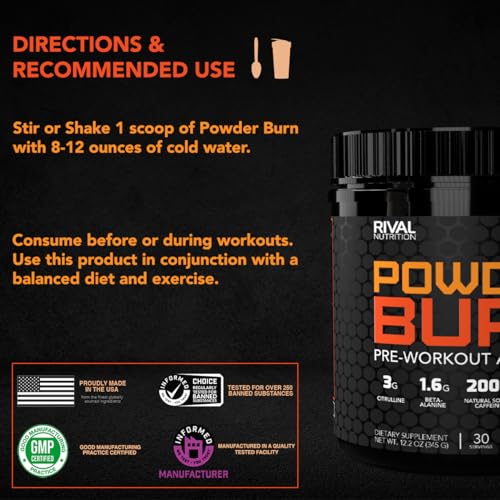 Image of RIVAL NUTRITION Powder Burn Pre-Workout Energy Powder for Men and Women I 3g L-Citrulline, 1.6g Beta-Alanine, 625mg Electrolytes, 200mg Natural Caffeine Per Serving I 30 Servings (Knockout Punch)