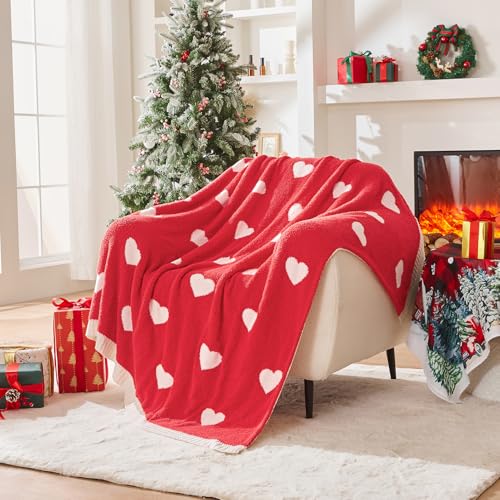 Image of CozeCube Reversible Knit Throw Blanket, Red Love Heart, 50 inchx60 inch