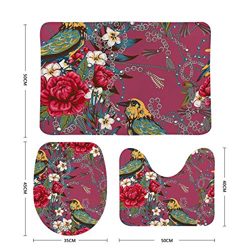 Tapis de bain en forme de U violet avec fleurs ensemble de douche Ruchen - 3