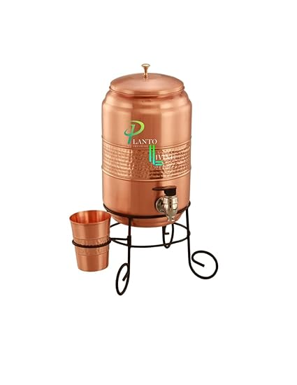 Planto Living 5 Litre Water Copper Dispenser with 1 Glass+ Stand with Guaranteed Pure Copper(5000ml+300ml)