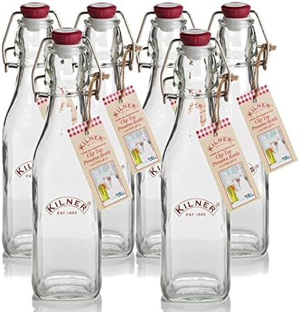 Kilner Clip Top Square Bottle 0.25 Litre, Metal, Juego de 6 piezas