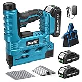 SEESII 電動タッカー 充電式ピンタッカー コードレス釘打ち機 6段階打撃力調整 単発/連発モード切替 LEDライト搭載 釘1000本＆大容量バッテリー2個付属 エアコンプレッサー不要 軽量・強力 DIY・家具製作・建築作業に最適 (バッテリー2個)