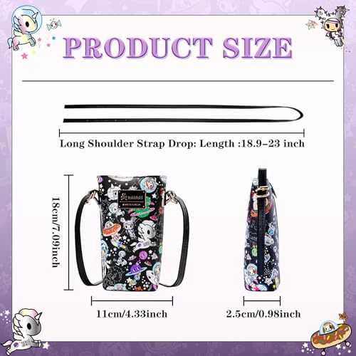 Tokidoki Small PVC Crossbody Purse, Button Cell Phone Bag Mini Shoulder Purse Wallet Smart Phone Pocket with Credit Card (Black)2