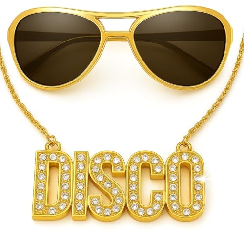 Rave Envy Disco Jewelry with Necklace and Sunglasses, 70's Disco Outfits for Men, Cool Halloween Costume