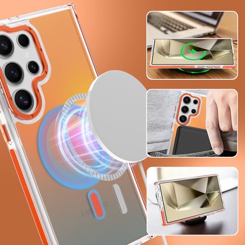 Image of Magnetic Case for Samsung Galaxy S24 Ultra [Compatible with Magsafe] [Cute Fashion Fluorescent Design] [1 Screen Protector] Slim Translucent Matte Case for Galaxy S24 Ultra 6.8 inch, Orange