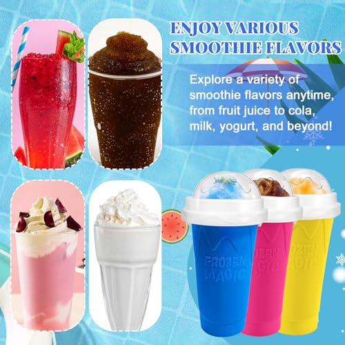 Slushie Cup, Slushy Maker Cup, Frozen Magic Squeeze Cups für Saft, Milch, Joghurt, Eiscreme, DIY Smoothie Kühlbecher mit Deckel und Strohhalm für Kinder, Freunde, Familie (blau + gelb) – Bild 5