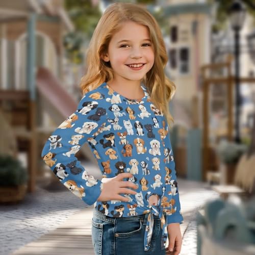 Animal Shirt for Girls 5-12 Years Long Sleeve Tie Shirts Casual Crewneck Pullover Tops4