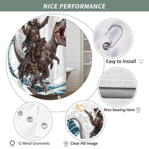 Image of iTapnoom Funny Bear Riding Dinosaur Shower Curtain, Kids Fun Animal Ocean Cool Wave Hilarious Bathroom Decor Waterproof Fabric 72x72 Inch with 12 Hooks