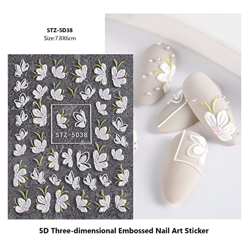 Sagebio Self Adhesive Nail Art Sticker 4 Sheets 5D Effect Nail Decals Accessories #TOP3
