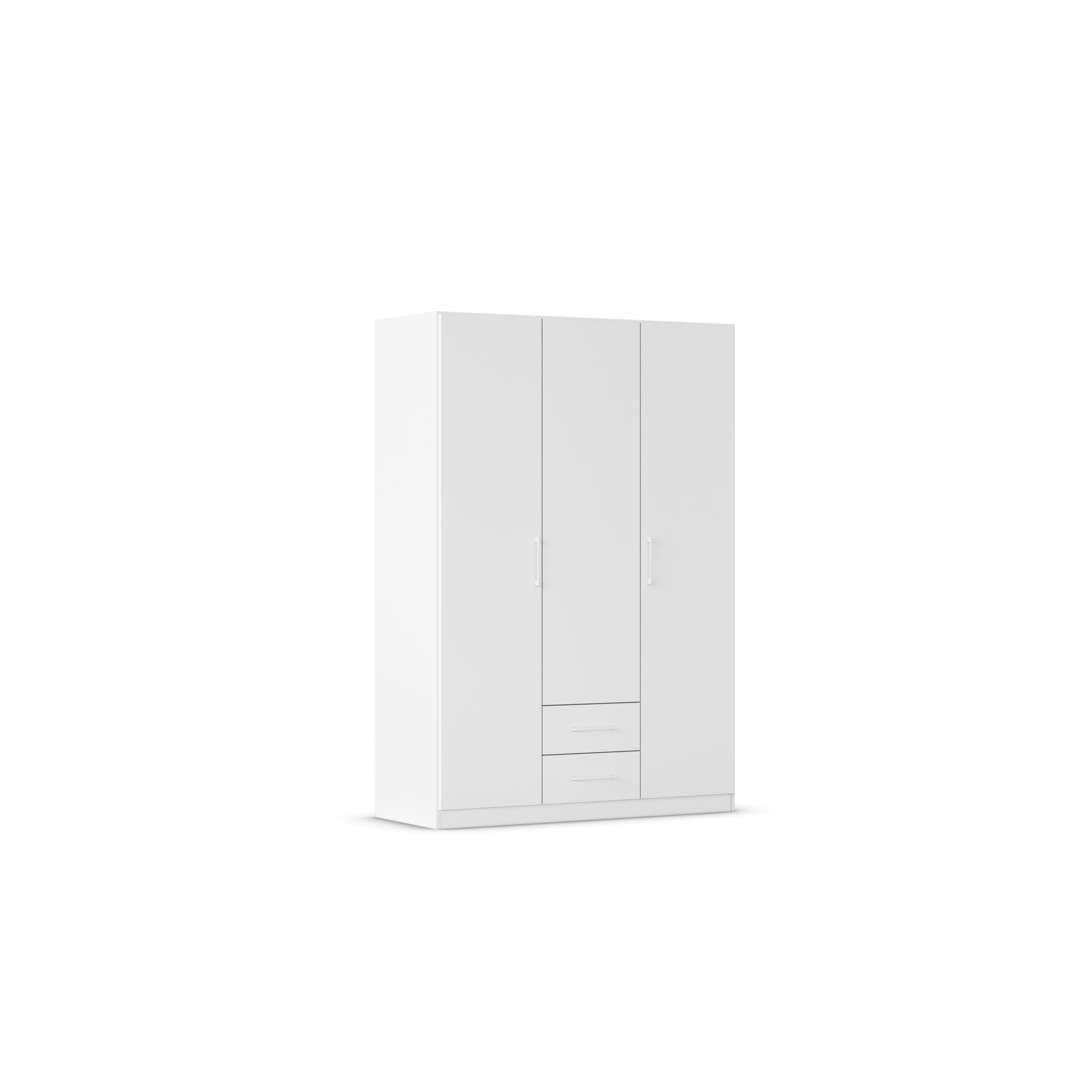 Rauch Möbel Belfast Armoire Chambre, penderie, vestiaire, Armoire de Rangement, 3 Portes, 2 tiroirs, Couleur Blanc, poignée à Barre Blanche, 136x197x54cm