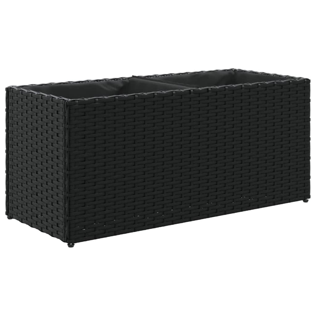 Donice ogrodowe z 2 wkładami 2 szt czarne 72x30x32 cm polirattan stalowa rama dekoracyjne do kwiatów taras balkon