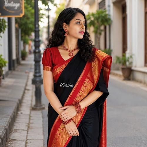 Image of Narayanpet Pure Cotton Avani Border Saree for Women with Running Blouse | Tassels | Traditional Woven Solid Design | Handloom Weave