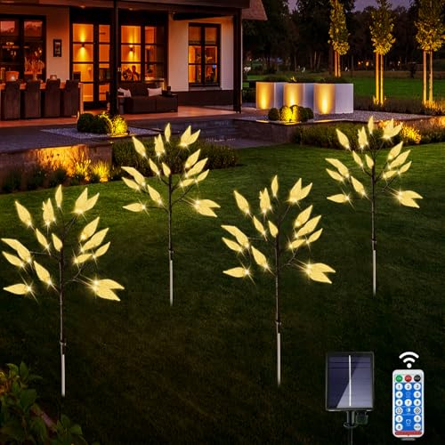 Ovker Lampada solare per esterni, 4 pezzi, 16 LED, luci solari da giardino, decorazione da giardino, 8 modalità, spina solare per albero, ramo, luci impermeabili solari per esterni, per giardino