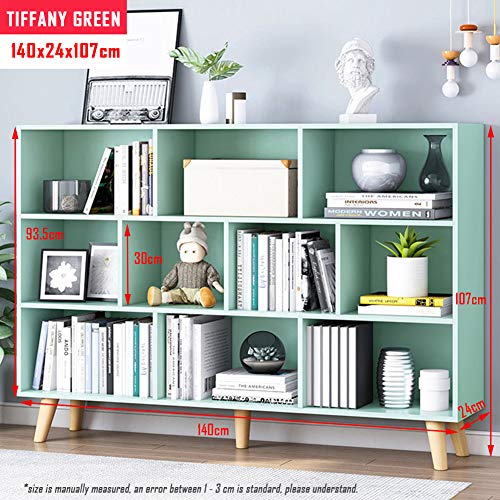Image of IOTXY Wooden Open Shelf Bookcase - 3-Tier Bookshelf with Leg, Tiffany-Green