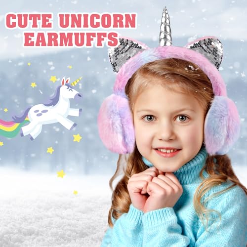 Orejeras de unicornio para niñas que buscan protegerse del frío 6