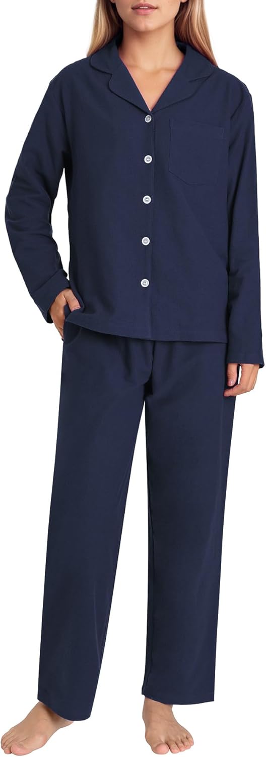 Latuza Women's Petite Cotton Flannel Pajamas Set Button Down Long Sleeve Pjs