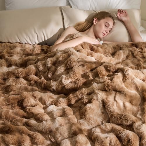 EMME Bubble Decke Sofa Kuscheldecke Kaninchen Plüsch Dicke Decke, Wohndecke Flauschig Sofaüberwurf Couchdecke, Fleecedecke, Flauschige Wohndecke für Couch