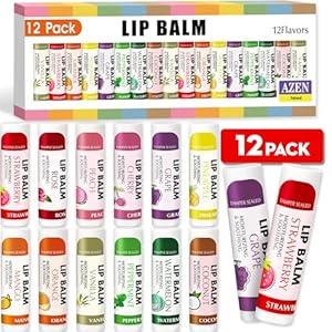 AZEN 12 Pack Lip Balm, Natural Lip Balm Bulk, Lip Care Product, Moisturizing Lip Balm for dry cracked lips – 12 Flavors