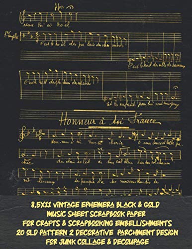 8.5x11 vintage ephemera black & gold music sheet scrapbook paper for crafts & scrapbooking embellishments 20 old pattern 2 decorative parchment design ... kit pattern collection for gift wrapping image 2