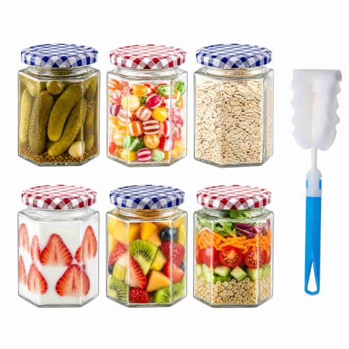 Image of Glass Jam Jars 6 Pack Hexagonal Storage Glass Jars with Screw Top 280ml/9oz