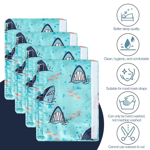 Image of 4 Pack Satin Mask Strap Covers, Face Cushion Cover for Strap Headgear, Universal and Reusable Comfort Pads, C Papa Accessories & Supplies Mask Cover Headgear Pads for Reducing Red Marks (Shark)