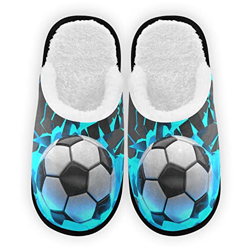 Umidedor Soccer Football Slippers for Women Girls, Soft Memory Foam Non-Slip Indoor House Slippers Home Shoes for Bedroom Spa Hotel Travel