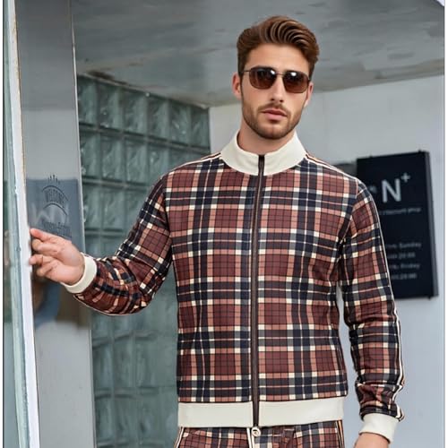 W JIANWANG Plaid Track Suits for Men Set Jogging Tracksuit Mens Sweatsuits Sport Jogger Sweat Suits Sports Clothes Outfits4