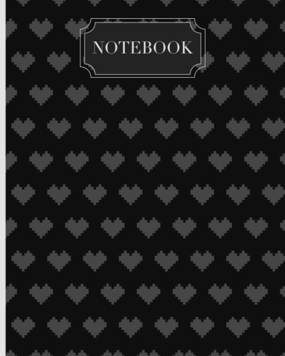 8-Bit Heart Notebook: Black and Grey Journal - 120 pages - Lined