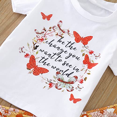 Lykmera Camiseta infantil de manga curta com estampa de borboleta pulôver tops sino parte inferior f