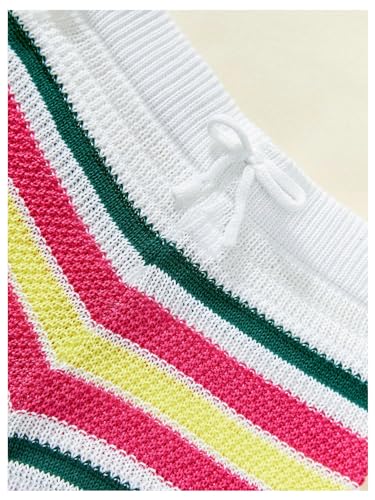 Verdusa Girl's 2 Piece Summer Cover Ups Color Striped Knitted Tank Top and Shorts Set4
